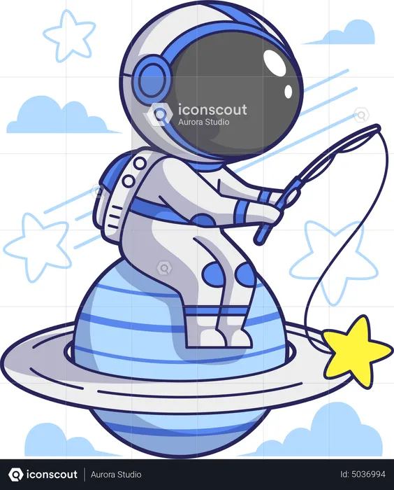 Astronaut Fishing Star  Illustration