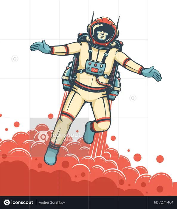 Astronaut flying with jetpack  Illustration