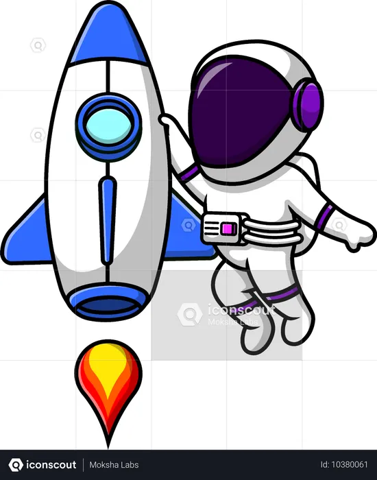 Astronaut Flying With Rocket  Illustration