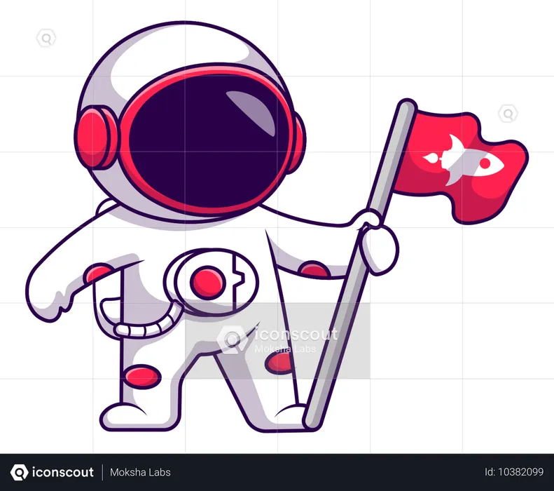 Astronaut Holding A Flag  Illustration