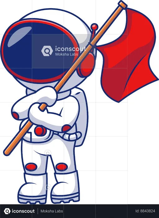 Astronaut Holding Flag  Illustration