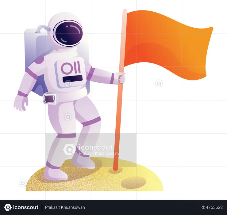 Astronaut holding flag  Illustration