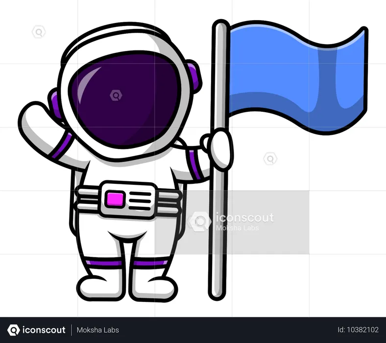 Astronaut Holding Flag  Illustration