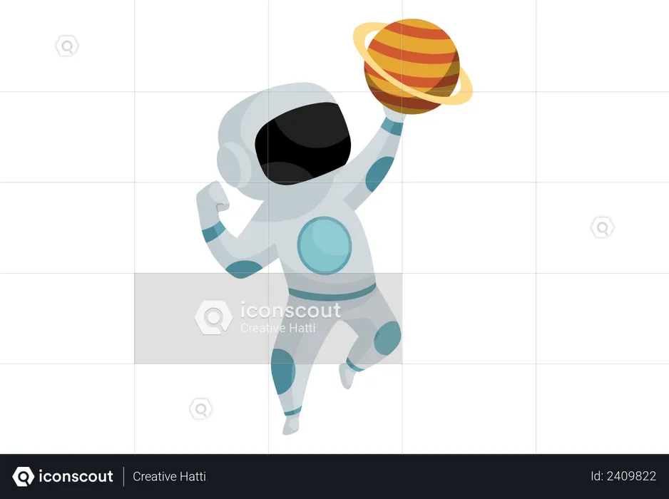 Astronaut holding planet in his hand  Illustration