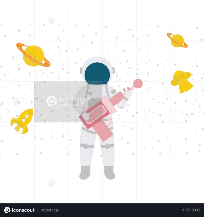 Astronaut Holding Space Gun  Illustration