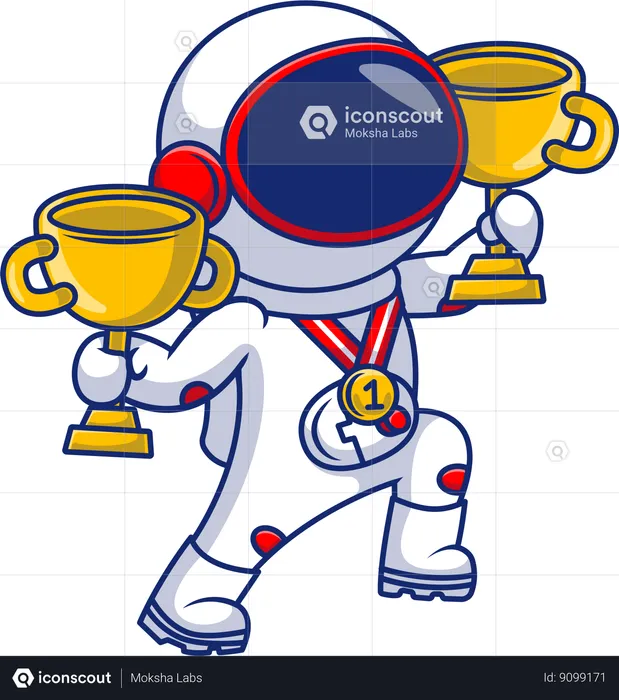 Astronaut Holding Trophies  Illustration