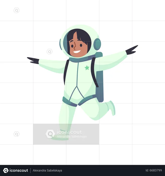 Astronaut in spacesuit pretends to fly with his arms outstretched to his sides  Illustration