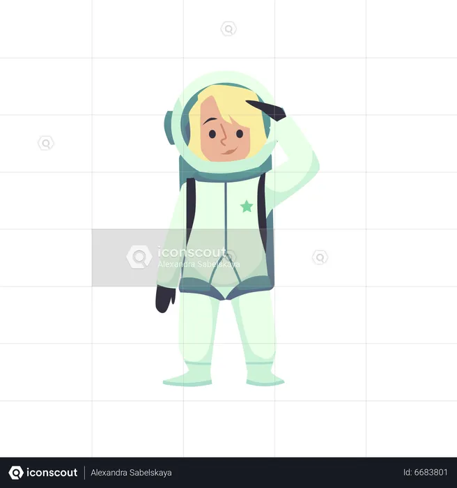 Astronaut in spacesuit salutes  Illustration