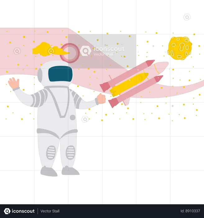 Astronaut Looking At Spaceship  Illustration