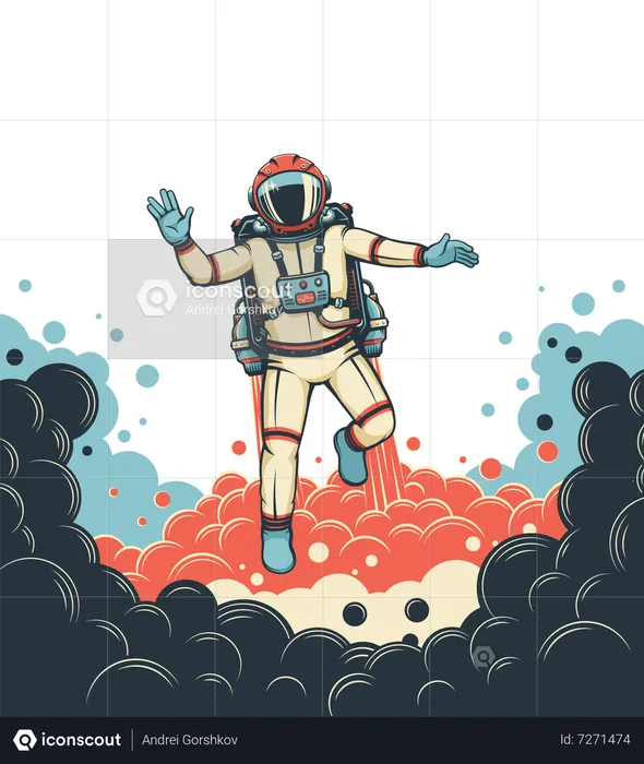 Astronaut mit Jetpack fliegt Raumfahrer im Raumanzug  Illustration