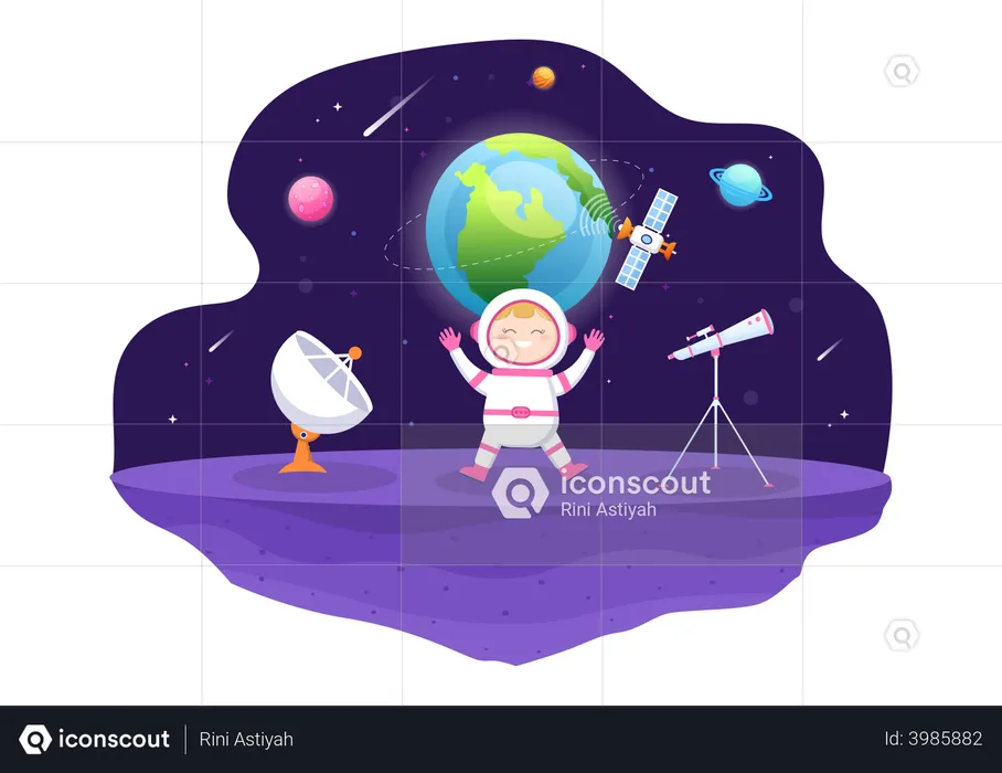 Astronaut on Moon  Illustration