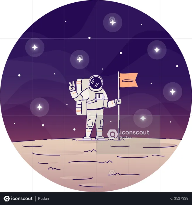 Astronaut planting flag on moon  Illustration