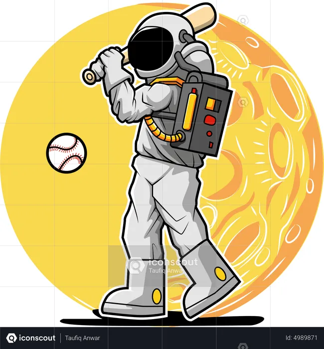 Astronaut playing baseball  Illustration