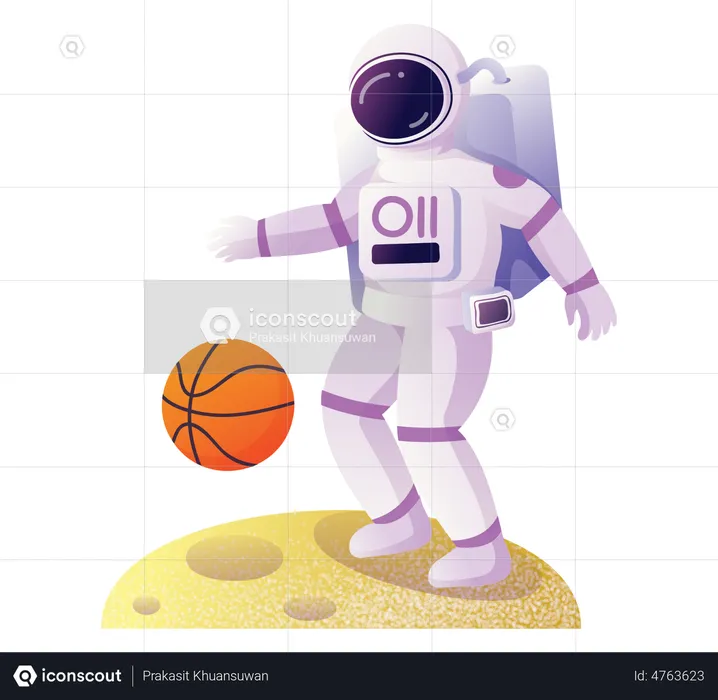 Astronaut playing basketball in space  Illustration