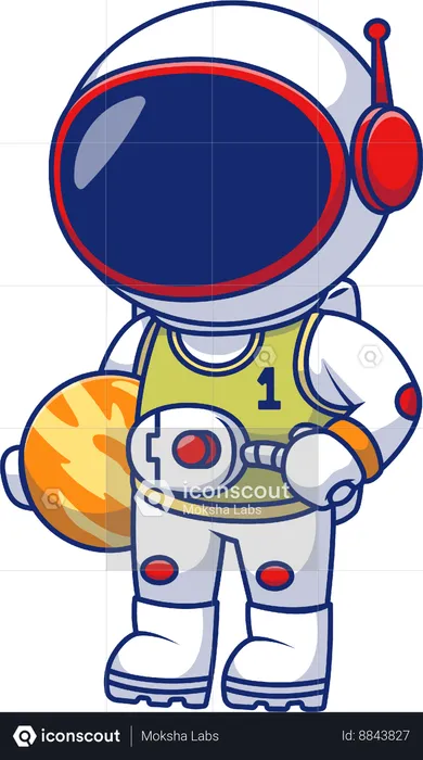 Astronaut Playing Basketball Planet  Illustration