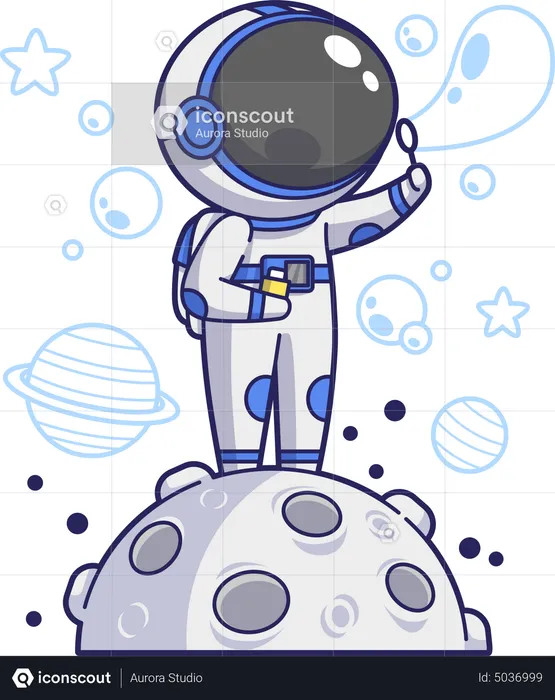 Astronaut Playing Bubbles on the Moon  Illustration