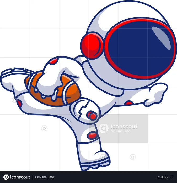 Astronaut Playing Rugby  Illustration