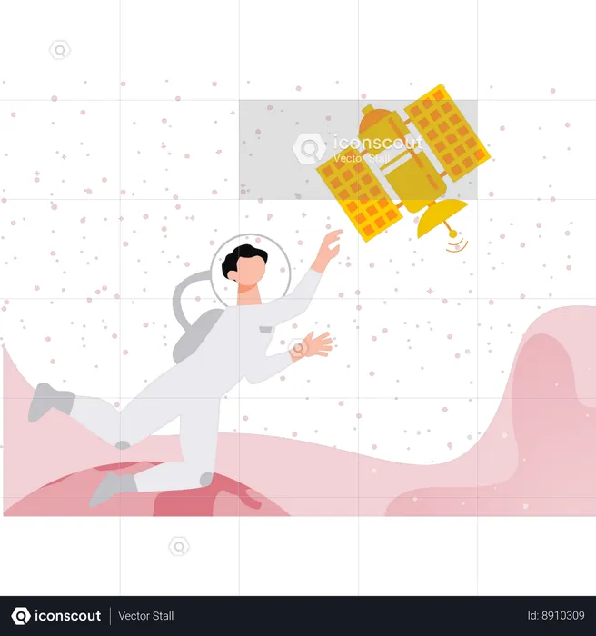 Astronaut Pointing At Satellite  Illustration