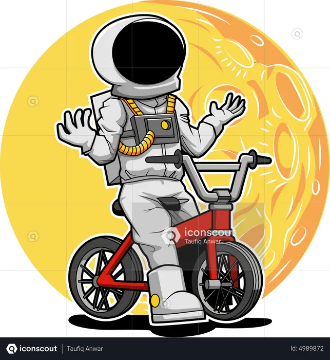 Astronaut riding bicycle  Illustration