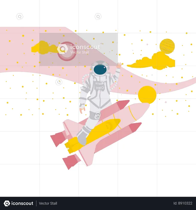 Astronaut Riding On Rocket  Illustration