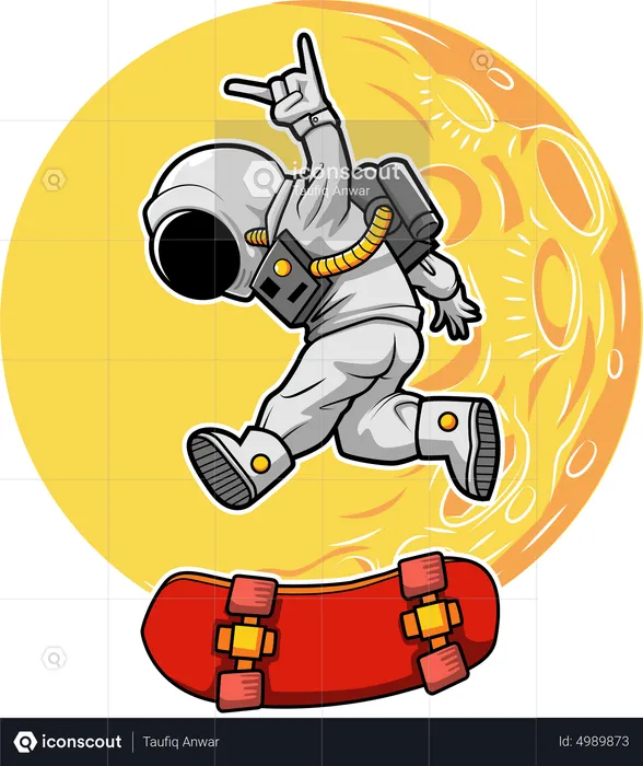 Astronaut riding skateboard  Illustration