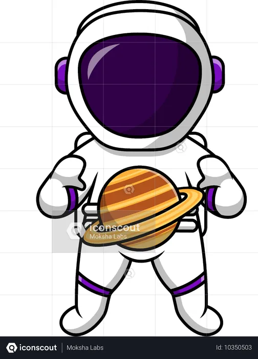 Astronaut schwebt im Weltraum mit Saturn-Planeten  Illustration