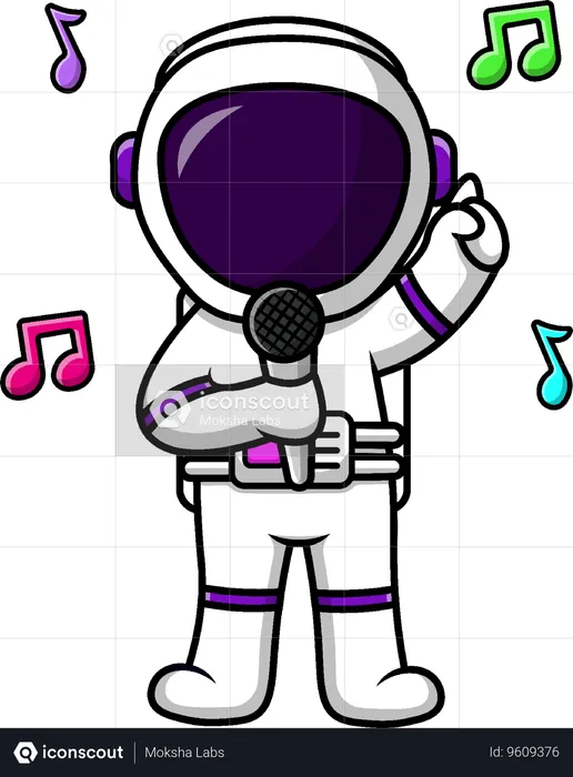 Astronaut Singing With Microphone  Illustration