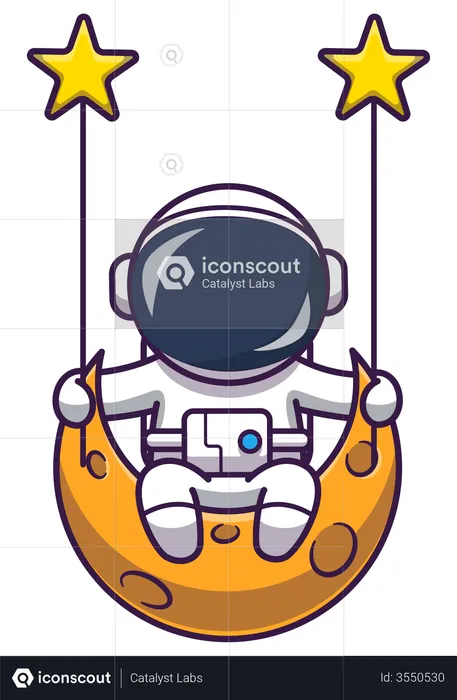 Astronaut sitting on moon swing  Illustration