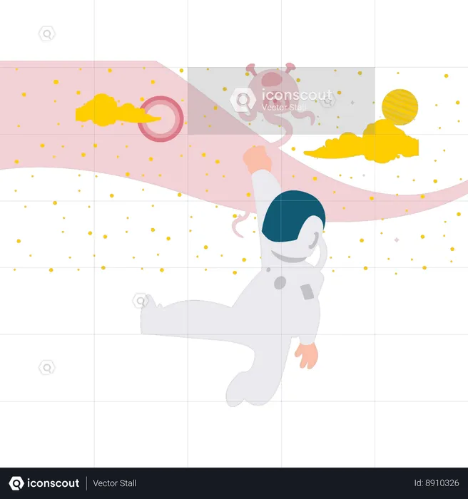 Astronaut Towing Alien In Space  Illustration