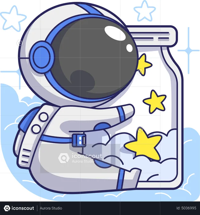 Astronaut umarmt Stern in Flasche  Illustration