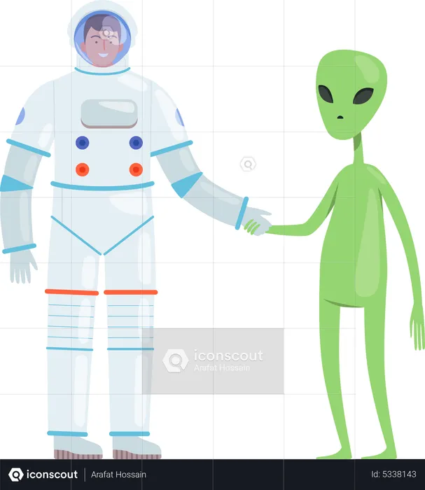 Astronaut with alien  Illustration