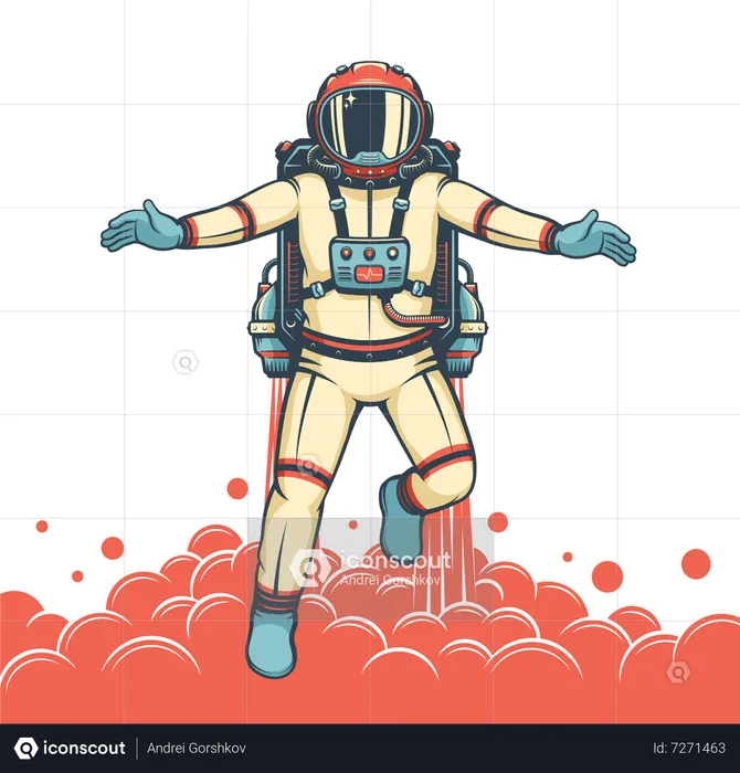 Astronaut with jetpack with flying cosmonaut with jetpack  Illustration