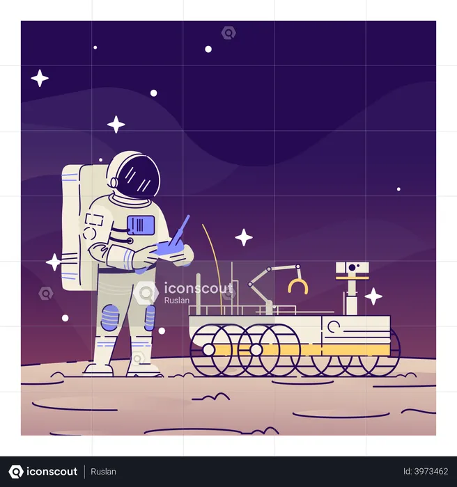 Astronaut with moon rover  Illustration
