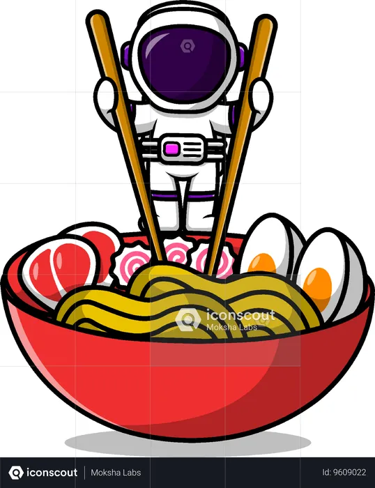 Astronaut With Ramen Noodle  Illustration