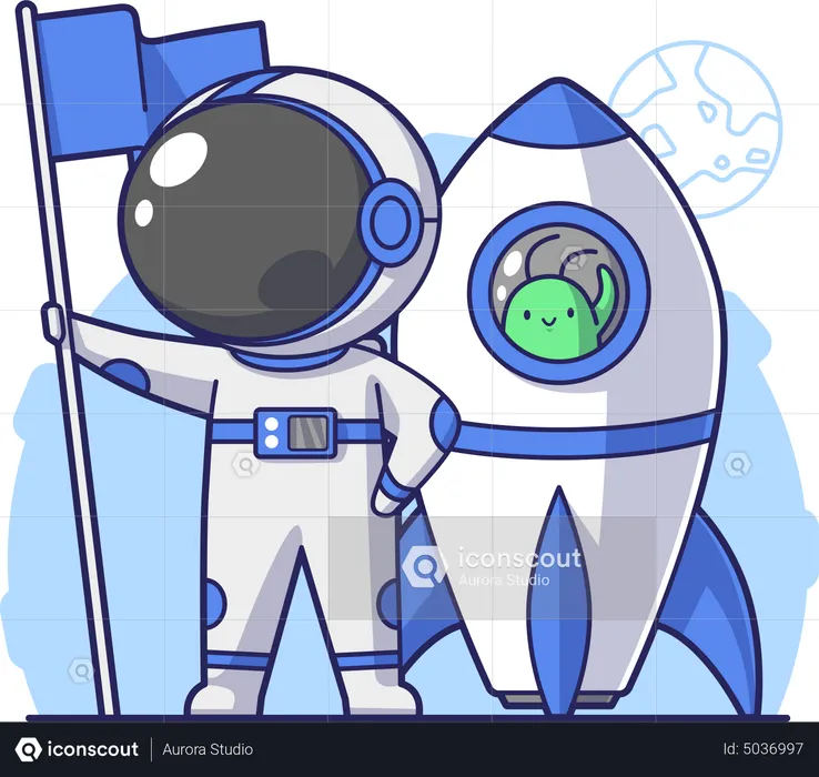 Astronauta aterrizando en la luna  Ilustración