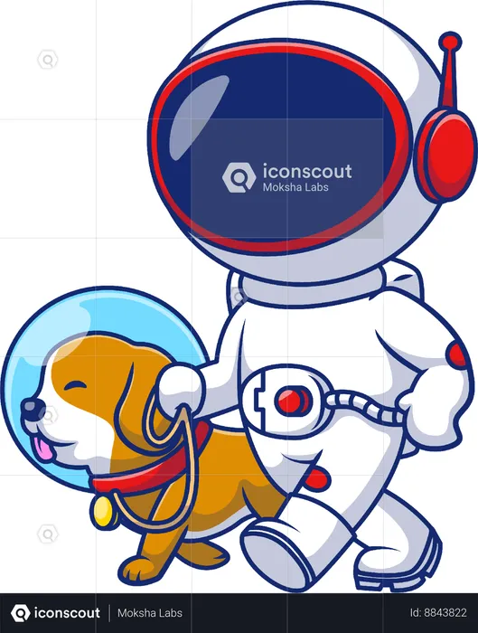 Astronauta paseando con perro  Ilustración