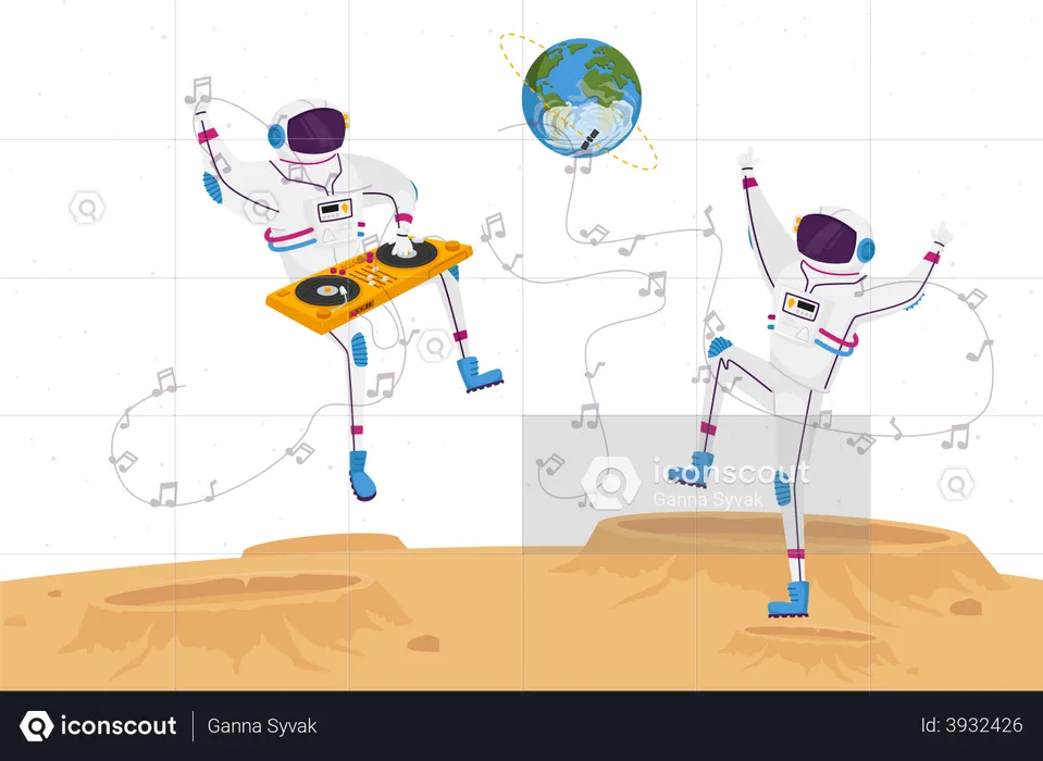 Astronauta dançando na superfície da Lua  Ilustração