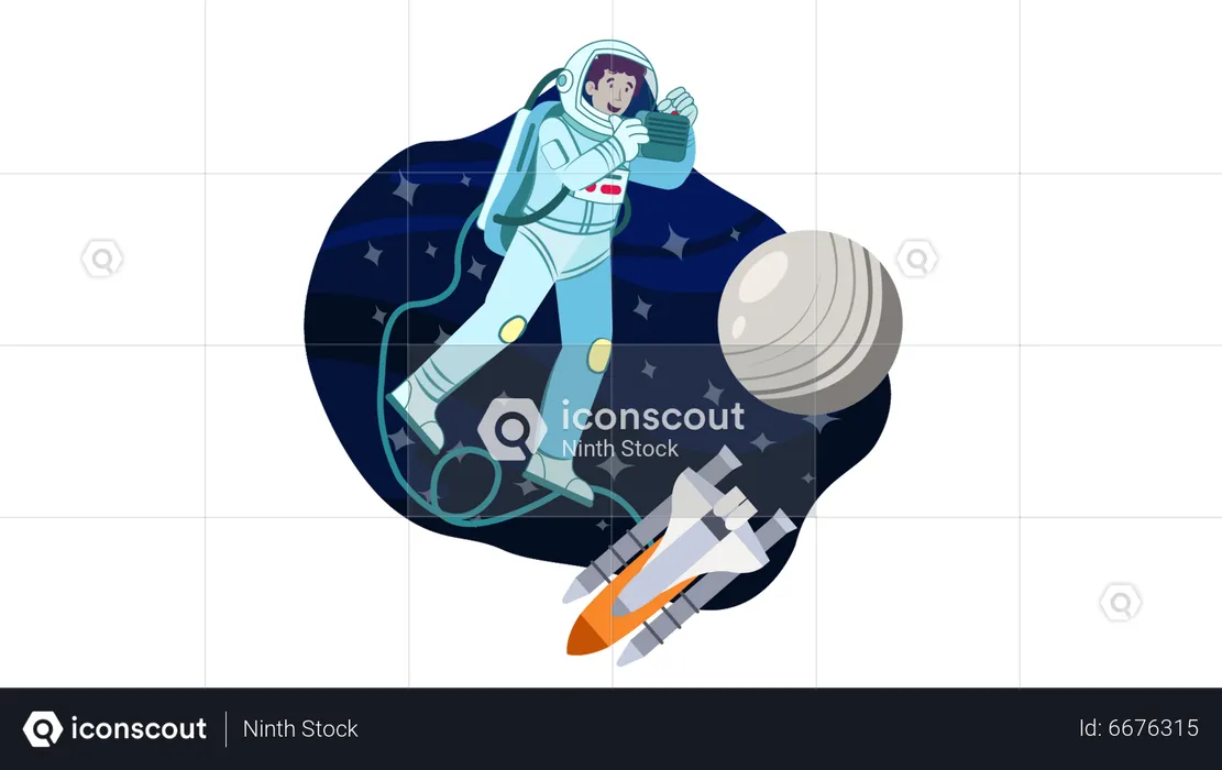 Astronauta fazendo caminhada espacial  Ilustração