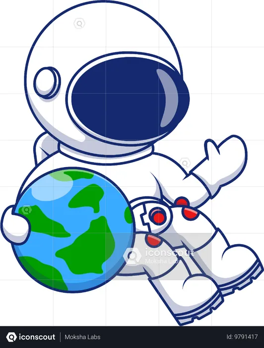 Astronauta Flotando Sosteniendo La Tierra  Ilustración