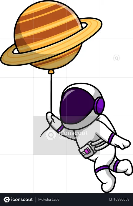 Astronauta flutuando com balão planetário no espaço  Ilustração