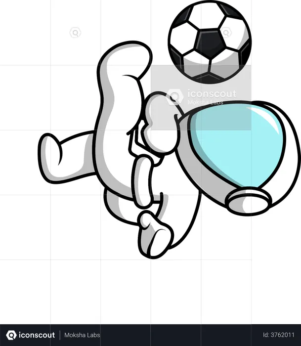 Astronauta haciendo Sommer Sault con balón de fútbol  Ilustración