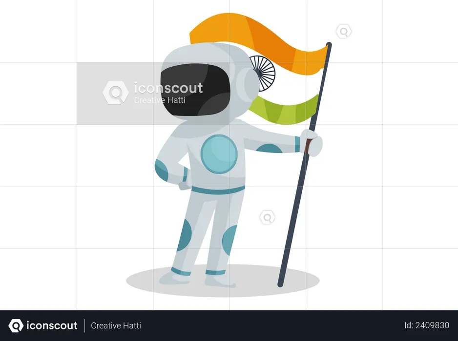 Astronauta indio sosteniendo la bandera india  Ilustración