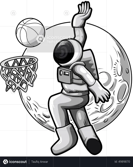 Astronauta jugando baloncesto  Ilustración