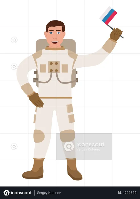 Astronauta masculino segurando a bandeira da Rússia  Ilustração