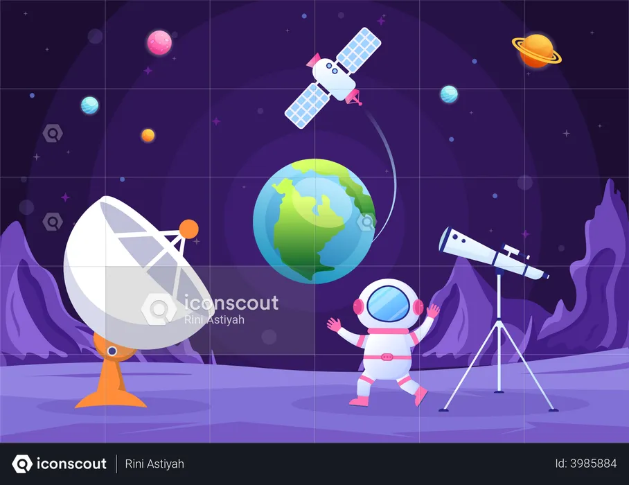 Astronauta na lua  Ilustração