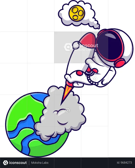 Astronauta para a lua com foguete  Ilustração