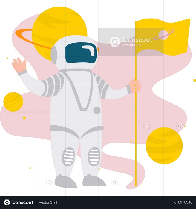 Astronauta saludando en el espacio  Ilustración