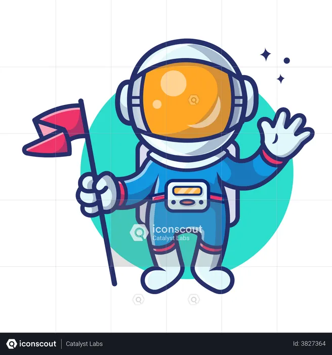 Astronauta segurando bandeira  Ilustração