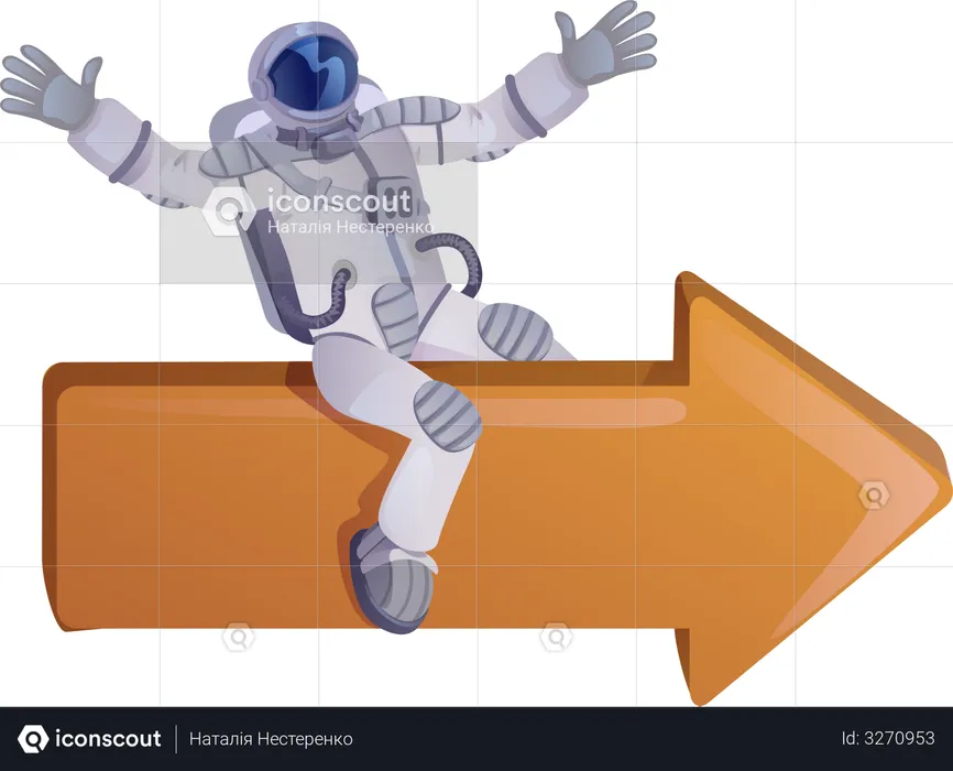 Astronauta sentado en la flecha  Ilustración
