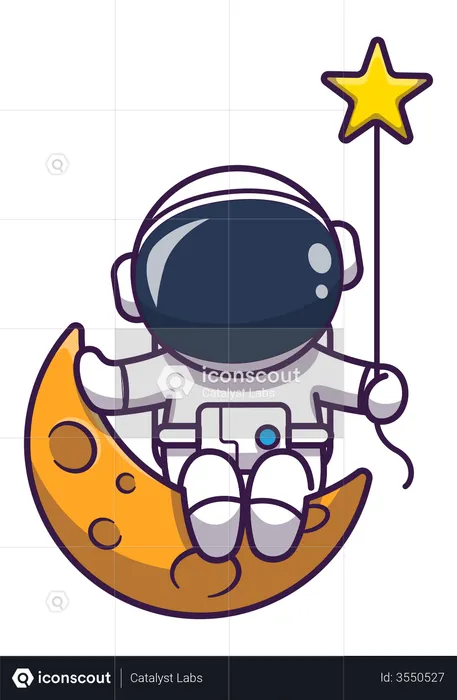 Astronauta sentado na lua  Ilustração